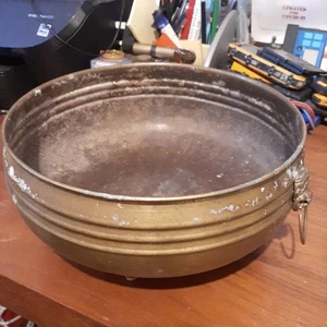 Vintage Messing Trog Wanne Übertopf Pflanzkübel alte Löwengriffe antik 10" breit - Bild 1 von 8