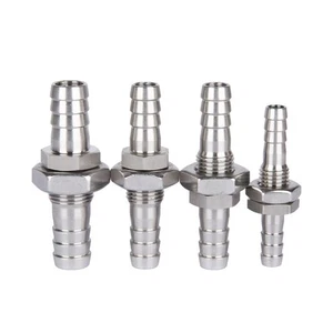 2X Stainless Steel Bulkhead Fitting Barb Hose Tube Connector Fuel Water Air Boat - Picture 1 of 9