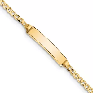 Brazalete de cadena de identificación con bordillo de bebé de oro amarillo real de 14 quilates; 5,5 pulgadas; broche de langosta - Imagen 1 de 5