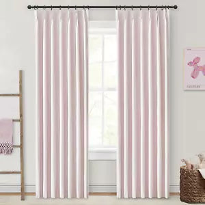 Soft Pink Kawaii 90 Inch Blackout Curtains for Bedroom Girls 2 Panels Set, Pinch - Picture 1 of 8