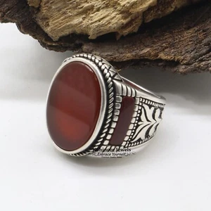 Silver Handmade Ring 925 Sterling Silver Red Carnelian GemStone Ring Men's Rings - Picture 1 of 6