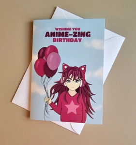 Anime Birthday Card For Her - Girls - Daughter - Friend - Small A6 Greeting Card - Picture 1 of 5