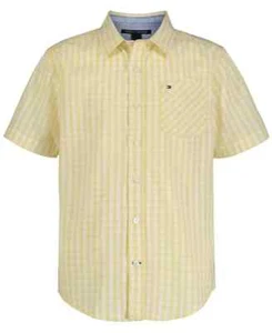 Tommy Hilfiger Short Sleeve Gingham Plaid Shirt Big Boys S (8) Lemonade/White - Picture 1 of 17