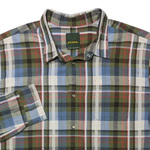 PrAna Pearl Snap Shirt Mens XL Long Sleeve Western Outdoor Plaid Green Blue Red - Picture 1 of 8