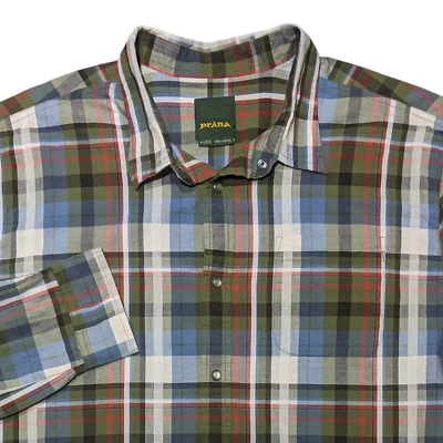 PrAna Pearl Snap Shirt Mens XL Long Sleeve Western Outdoor Plaid Green Blue Red - Image 1 of 4