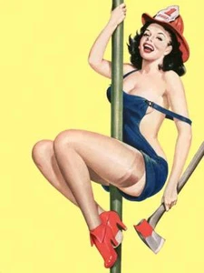 Póster - Niña Firegirl Morena Pin-Up Vintage Ilustrado, 4 Tallas - Imagen 1 de 20