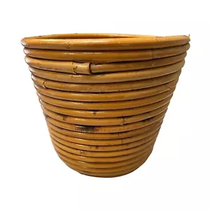 Vintage 1970's Italian Pencil Reed Bamboo Basket Planter - Indoor Planter Plants - Picture 1 of 6