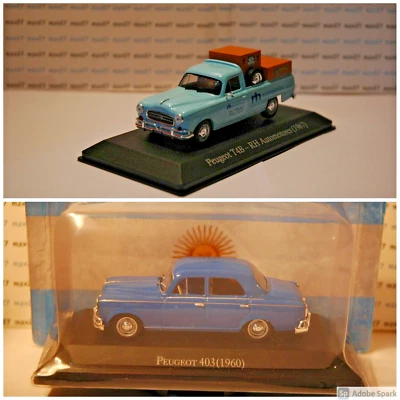 LOT 2 AUTO PEUGEOT 403 (1960) + T4B-RH PICK-UP (1967) SALVAT Argentina 1/43 - Immagine 1 di 4