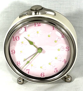Pottery Barn Kids Decorative Alarm Clock Pink Face with Daisies Works - Picture 1 of 5