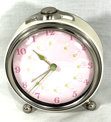 Pottery Barn Kids Decorative Alarm Clock Pink Face with Daisies Works - Image 1 of 4