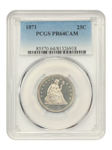 1871 25c PCGS Proof 64 CAM Cover