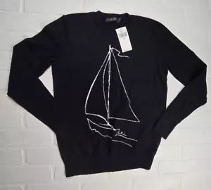 Lauren Ralph Lauren schwarzes Segelboot Instarsia gestrickter Rundhalsausschnitt klein - Bild 1 von 1
