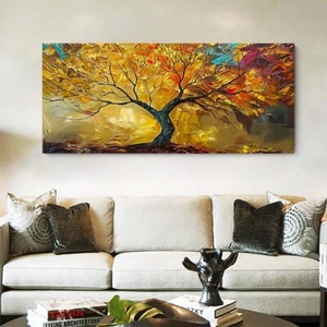 Pintura abstracta moderna roja árbol dorado pintura al óleo 3D pintada a mano sobre lienzo - Imagen 1 de 4