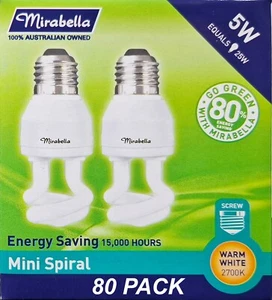BULK 80 x 5W Warm White Light Globes Bulbs Lamp 2700K E27 Screw ES CFL - Picture 1 of 6
