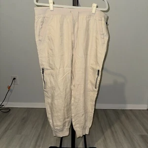 New with Tags Tommy Hilfiger Women’s Size Large Khaki Linen Cargo Style Pants - Picture 1 of 9