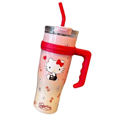 Vaso con mango aislado de acero inoxidable Hello Kitty de 40 oz en rosa y rojo | XL Foto 1 de 4