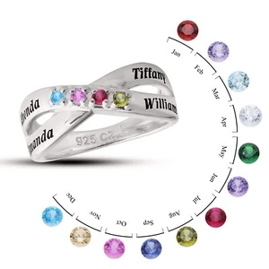 Personalisierter Sterling Silber Ring Andenken Handarbeit mit Geburtssteinen, Geschenk - Bild 1 von 9