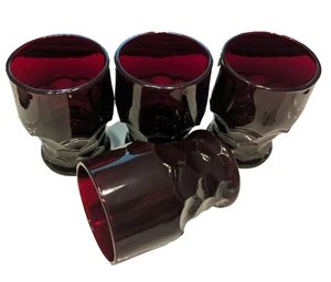 Anchor Hocking Ruby Red Georgian Honeycomb Drinking Glasses 4 ” Set Of 4 - Picture 1 of 13
