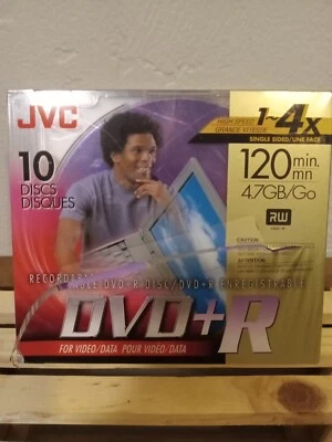 JVC DVD-R 120 min 4.7 GB Recordable Disc 10- Pack Video Data  Open Box. Taped - Image 1 of 4