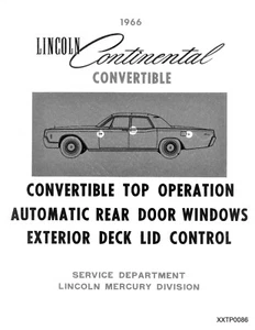 NEW! 1966 Lincoln Convertible Top Operational & Wiring Diagram Manual - Picture 1 of 1