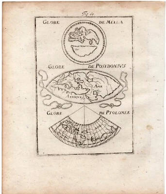 1719 Manesson Mallet Ancient World Map, Globe Maps by Mela, Posidonius & Ptolemy - Изображение 1 из 2