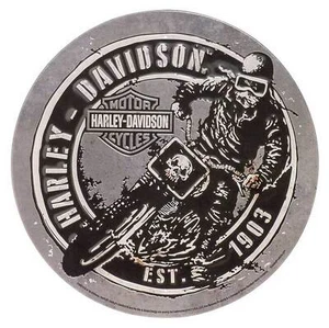 Harley-Davidson Embossed Round Tin Sign, Dirt Track Racer Logo, 12 inches - Picture 1 of 2