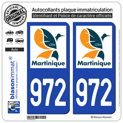 2 Stickers Autocollant Plaque Immatriculation : 972-H Martinique LogoType II • 3.95€