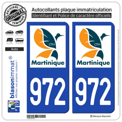 BLASONIMMAT 2 Stickers autocollant plaque immatriculation : 972-H Martinique LogoType II