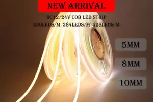 COB LED Strip High Density Flexible FCOB 320/384/528LEDs/m Lights Tape DC12V/24V - Picture 1 of 12