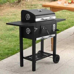 XL BBQ Smoker Burner Charcoal Grill Garden Large Barbecue Thermometer Wheels Big - Picture 1 of 9