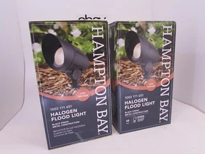 2 Hampton Bay Low Voltage 50 W Black Outdoor Halogen Flood Lights BLACK FINISH - Picture 1 of 8