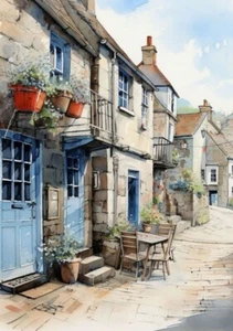 Cornish Coastal Seaside Cottages Druck Bild Geschenk Modern Wandbild Poster - Bild 1 von 6