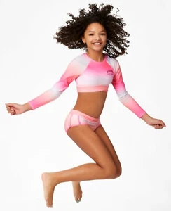 NWT JUSTICE Girls Swimsuit Rash Guard Swim Shirt Bikini Tankini Pink Size 5 6 7 - Picture 1 of 5