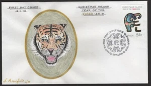 Australia Christmas Island Tiger 2010 firmado edición limitada 2/10 dibujado a mano FDC - Imagen 1 de 2