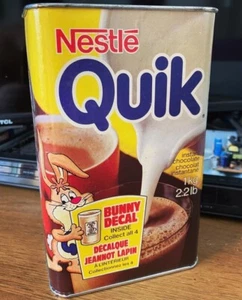Old Vintage 1970’s 1980’s Canadian Big Chocolate QUIK Can Tin Bunny Decal Inside - Picture 1 of 4