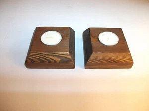 Neu Menge 2 handgefertigte Holz Teelichthalter mit Duft Vanille Wirbel Kerzen - Bild 1 von 8