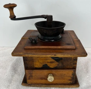 Vintage Cast Iron Hand Crank Wooden Coffee Grinder ONLY for Decor - Picture 1 of 11