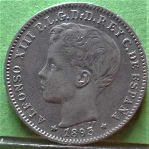 ALFONSO XIII, 20 Centavos, 1895, PUERTO RICO, Ag - Imagen 1 de 2