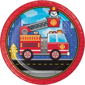 Flaming Fire Truck Plates 9" 8CT - Picture 1 of 2