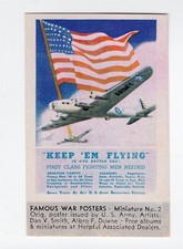 ORIGINAL WW II POSTER STAMP/MINIATURE PRINT #2 'KEEP EM FLYING' TIDEWATER OIL CO