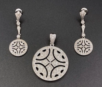 Affinity Diamonds Sterling Art Deco Style Medallion 152 Diamond Earrings Pendant - Image 1 of 4