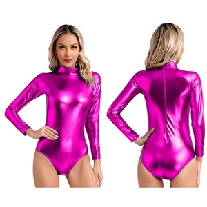Mujeres Brillante Metálico Body Leotardo Mangas Largas Cuello Alto Mono Prendas de Baile - Imagen 1 de 136