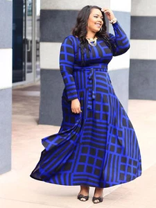 Plus Size Women Long Sleeve A-Line Dress Ladies Evening Party Elegant Long Dress - Picture 1 of 13