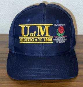 Vtg University of Michigan Wolverines 1990 Rose Bowl Snapback Hat. The Game.Blue - Picture 1 of 9