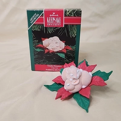 Hallmark Keepsake Ornament 1990 Gentle Dreamers Clip-On Artists Fav Poinsetta - Image 1 of 4