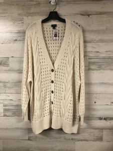 Torrid Elfenbein Zopfmuster Boyfriend Knopf Cardigan Pullover Gr. 3 Minimalistisch Boho - Bild 1 von 8