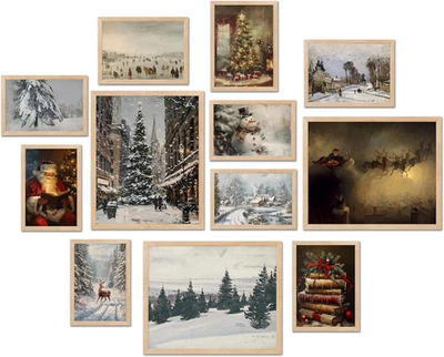 Juego de arte de pared vintage de Navidad, 12 carteles sin marco para decoración navideña Foto 1 de 4