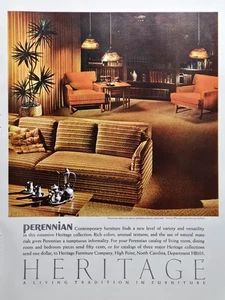 Heritage Furniture Co High Point NC Perennian Contemporary Fabrics Print Ad 1963 - Picture 1 of 4