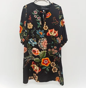 Vestido Johnny Was Swing XS Zorya 100% Seda Negro Otoño Floral Bohemio Precio de venta sugerido por el fabricante $265 - Imagen 1 de 9