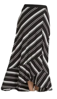 Chicos NUEVO CON ETIQUETAS Falda TEÑIDO DE HILO PUNTO A RAYAS MAXI Negro/blanco talla 0P 4/6P Imitación Envoltura Foto 1 de 4